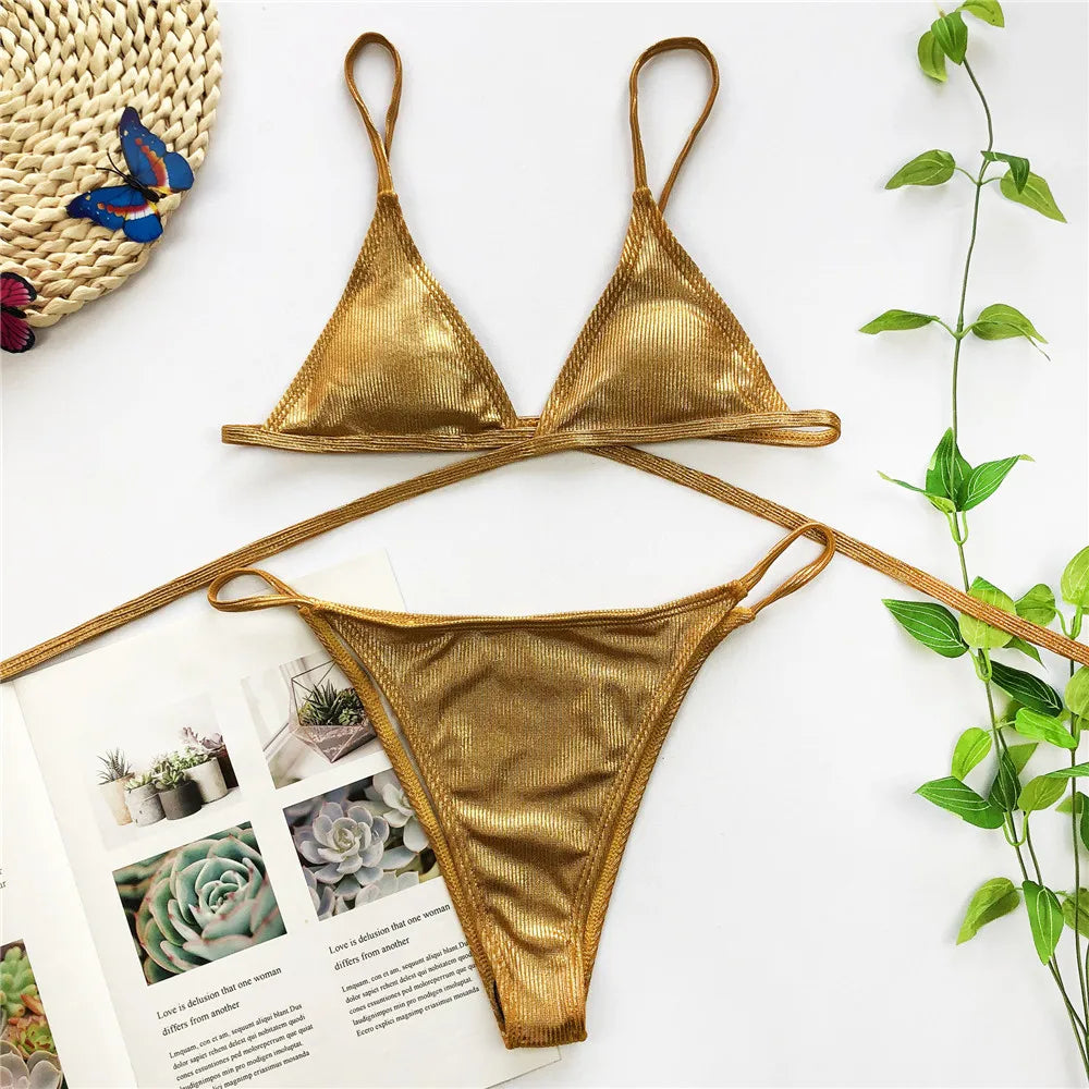 Conjunto Bikini Mujer Rojo – Push-Up Sexy con Tanga Brasileña