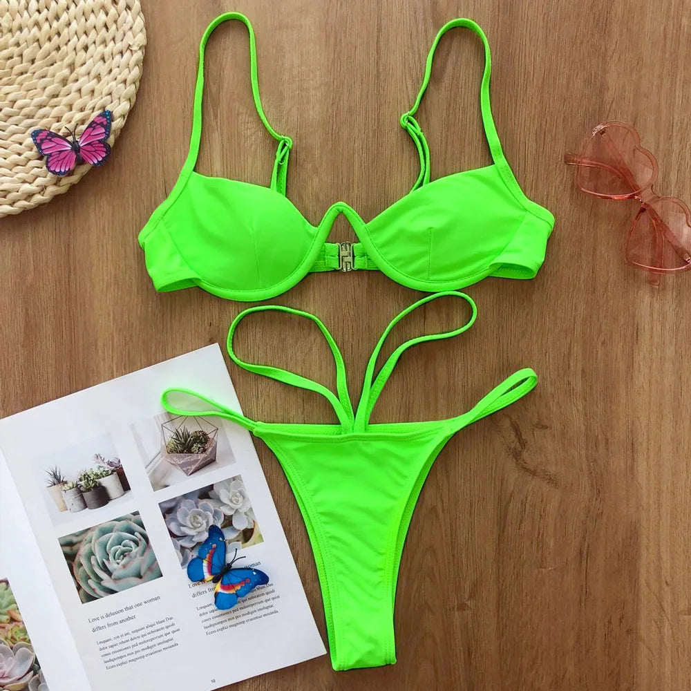 Conjunto Bikini Mujer Rojo – Push-Up Sexy con Tanga Brasileña