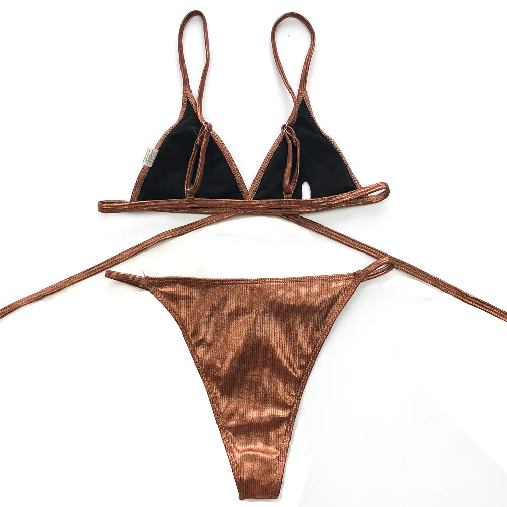 Conjunto Bikini Mujer Rojo – Push-Up Sexy con Tanga Brasileña