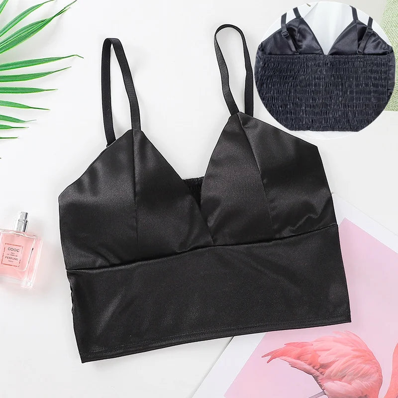 Top Cropped Mujer Satinado – Bralette Sexy con Acolchado
