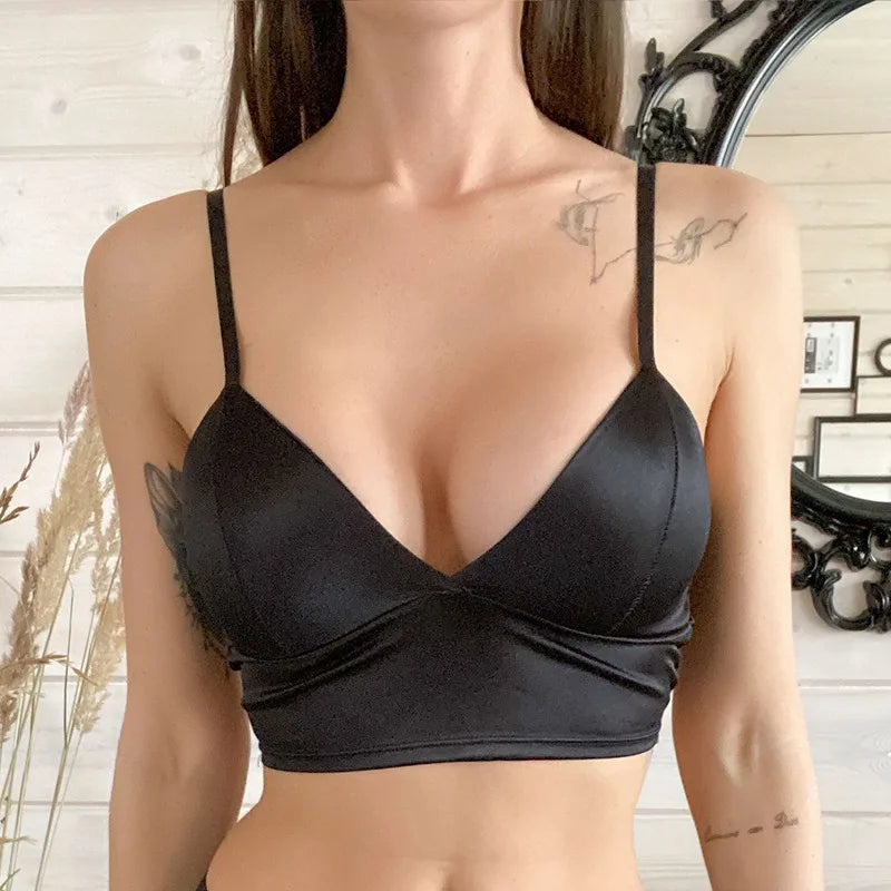 Top Cropped Mujer Satinado – Bralette Sexy con Acolchado